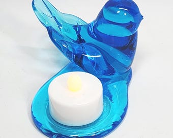 Bluebird Art Glass Bird Votive Tea Light Candle Holder Leo Ward 1994 Terra Studios