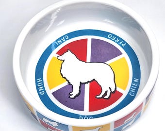 Plato de cerámica para comida de perro, cuenco para mascotas, siluetas de bloques de color Chien Hund Perro Cani 7.5"