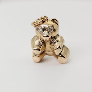 1970's Vintage 9 ct Yellow Gold Teddy Bear Hollow Charm Rhinestone Eyes Georg Jensen 1.8gr Hallmarks
