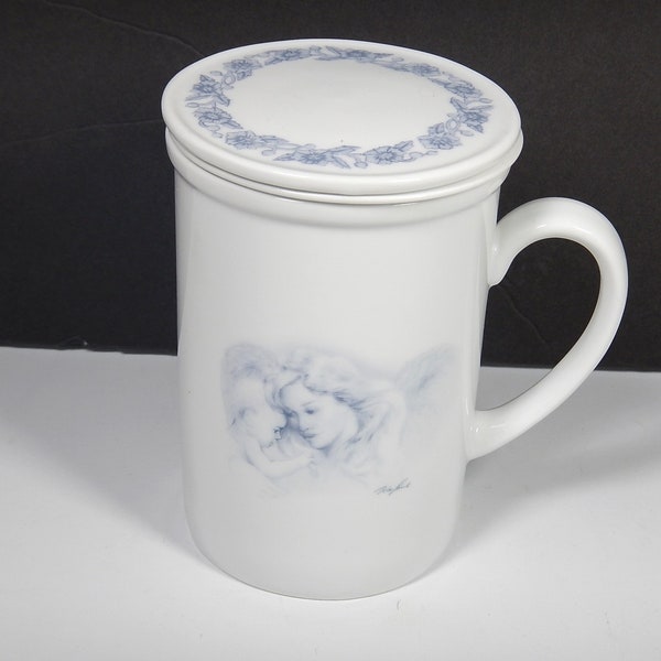 Sarah's Angels Porcelain Tea Mug w/ Infuser, Lid Mother & Child, Verse Mindspring Studio