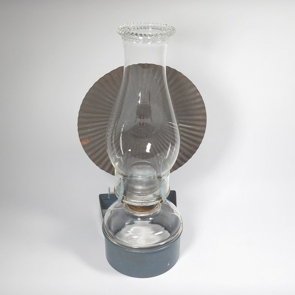 Wall Mount Oil Lamp w/ Reflector White Flame Light Co Clear Glass Kerosene Lantern, Bracket