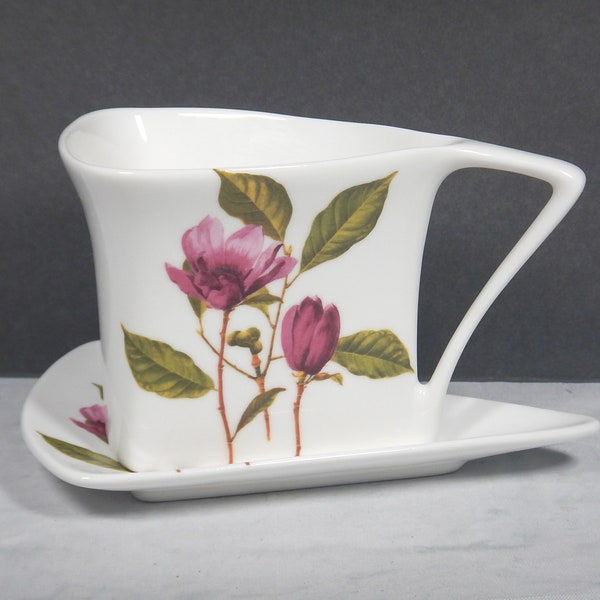 Royal Elfleda Porcelain Tea Cup & Saucer Set Triangle Shape Allison L L Purple/Fuchsia Roses