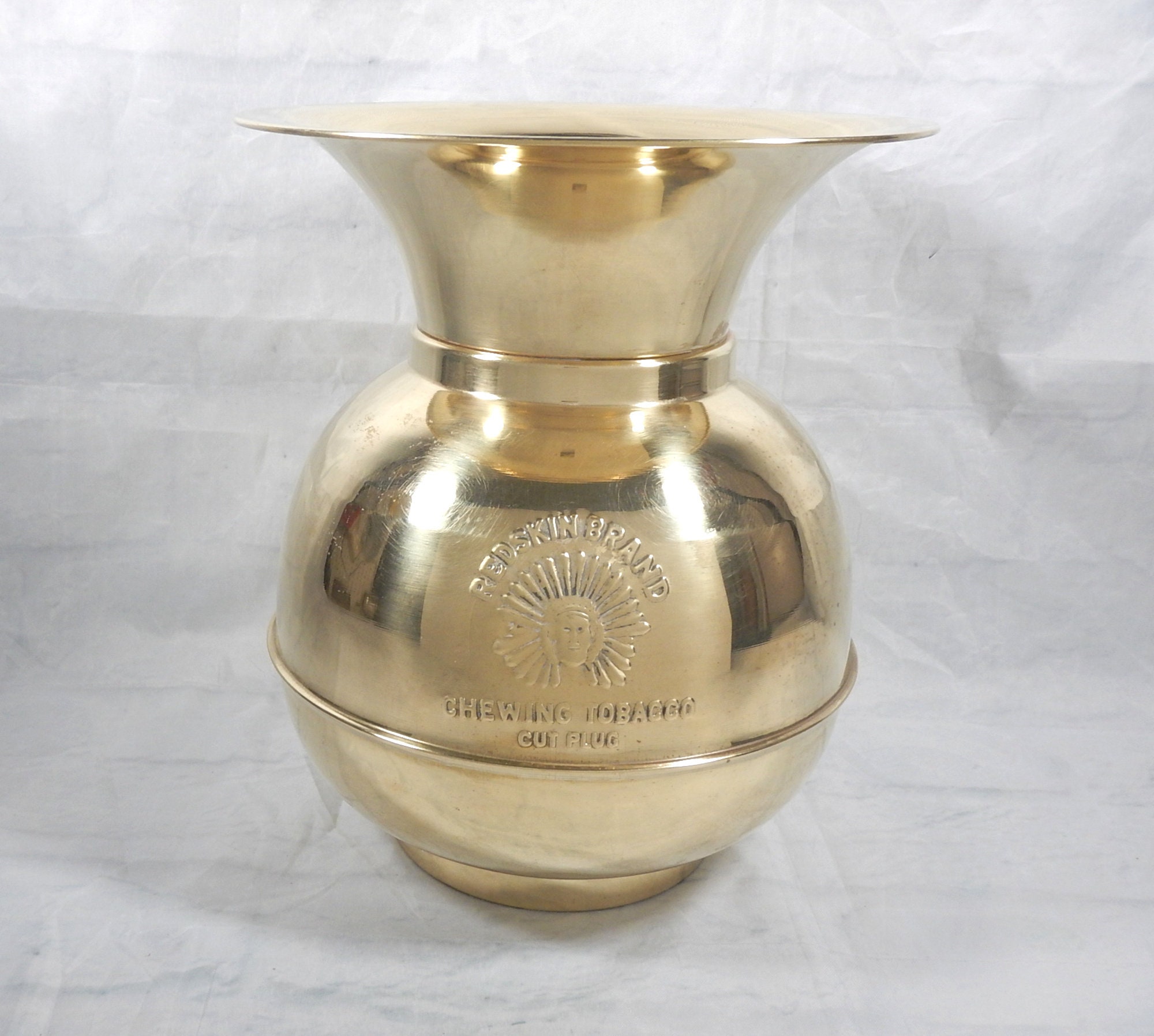 redskin brand chewing tobacco brass spittoon 10.5