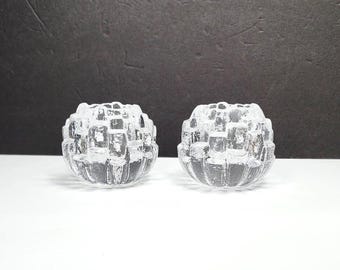 2 portavelas de cristal Kosta Boda con forma de iglú para velas pequeñas y votivas, de vidrio artístico sueco.
