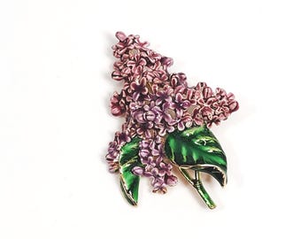 MFA Purple Lilac Flower Enamel Gold Tone Brooch Museum of Fine Arts