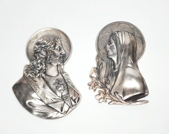 2 placas metálicas de pared vintage del Sagrado Corazón de Jesús y la Santísima Virgen María