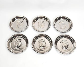 6 MCM Mercury Glass Beverage Coasters Roman Centurion Catch-All Dish