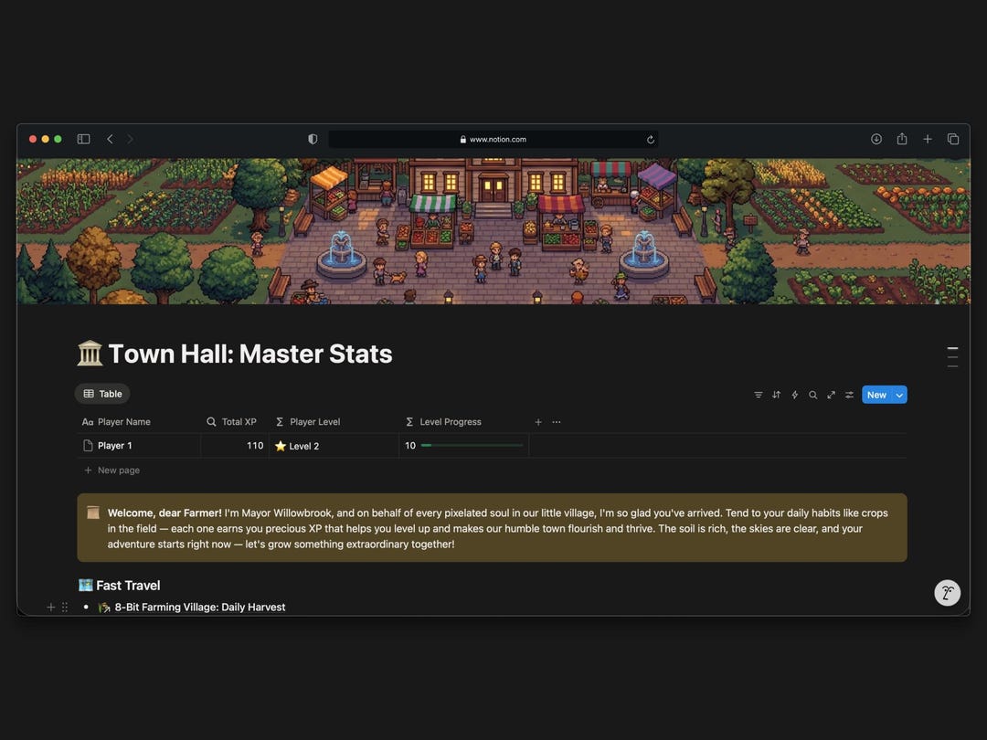 8-bit Farming Village: Gamified Notion Habit Tracker, Cozy RPG ...