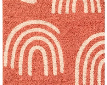 Hand Tufted Wool Coral Rainbow Rug Boho Abstract Arch Pattern Carpet