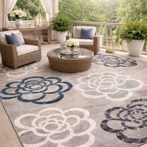 Hand Tufted Wool Rug, Gray Ivory Floral Medallion Area Rug, Vintage Distressed Scroll Pattern Carpet, Elegant Living Room Rug