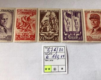 Serie di francobolli dal 576 al 580, Francia, anno 1943
