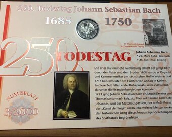 gedenkmunt en postzegelreeks J.S.Bach nav 250 jr overlijden