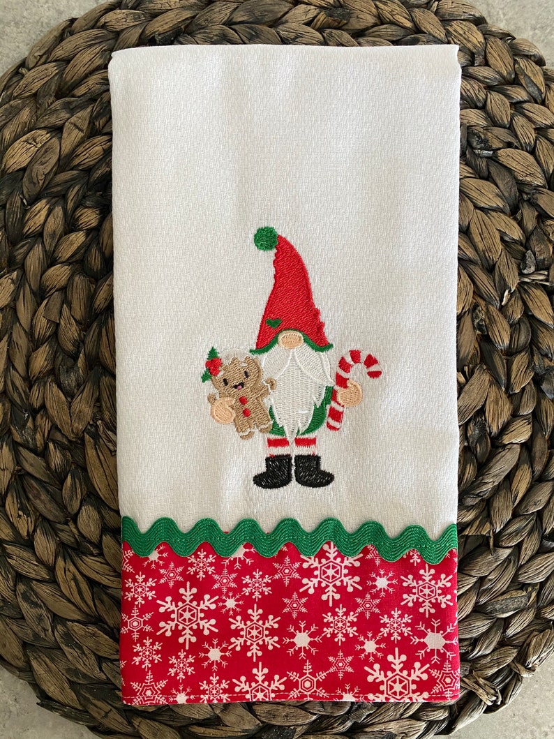 Gnome with Gingerbread Christmas Kitchen Towel Etsy