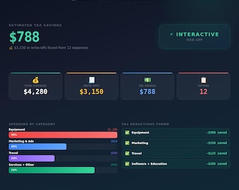 Business Expense Tracker | Tax Deduction Finder & Category Dashboard | Interactive Digital Download