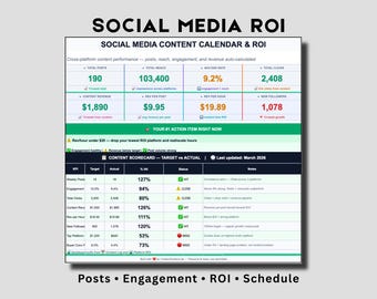 Calendario de contenido para redes sociales y hoja de cálculo para el seguimiento del retorno de la inversión (Google Sheets)