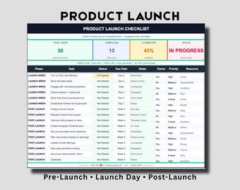 Product Launch Checklist Google Sheets Template | Marketing Planning Spreadsheet (Digital Download)
