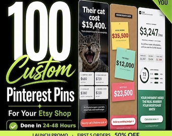 100 Done For You Pinterest Pins | Custom Pin Design Service for Etsy Sellers, Bloggers & Coaches | Pinterest Marketing