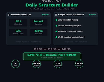 Paquete de estructura diaria para TDAH / Panel interactivo + Hojas de cálculo de Google / Kit de herramientas para rutinas de TDAH