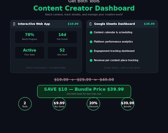 Paquete para creadores de contenido sobre TDAH / Panel de control interactivo + Hojas de cálculo de Google / Kit de productividad para creadores