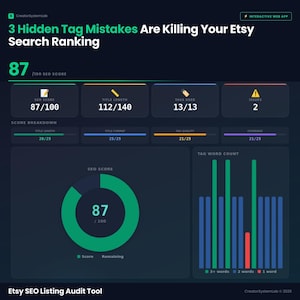 Etsy SEO Listing Audit Tool | Title & Tag Optimizer | Instant Score | Interactive Digital Download