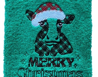 Christmas Hand Towel, Christmas Cow, Soft Green Towel, Gifts for Boys, Gifts for Girls, Christmas Decor, Bathroom Towel, Christmas Gift
