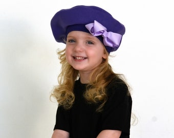 Girl's French Beret, Newborn-9 Years, CHOOSE COLOR BERET, Lavender Bow, Fleece Hat for Kids, Kids Winter Wear, Photo Prop, Gift for Girls,