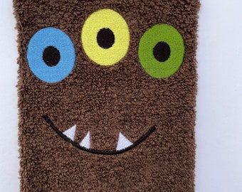 Monster Bathtime Buddy, Kids Washcloth Puppet, Kids Gifts, Brown Washcloth, Baby Shower Gift, Birthday Gift, Bathtub Toys, Puppets, Monster
