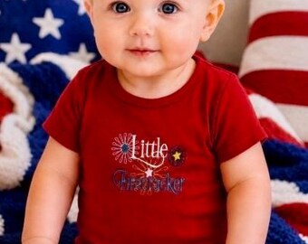 Baby One Piece Patriotic Outfit, 3-12 Months, Red Soft Short Sleeve, Baby Gift, Machine Embroidered Baby Shower Gift, 4th of July romper