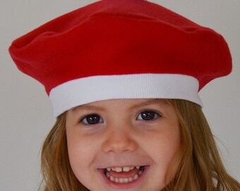 Kids Christmas Beanie, Red/White, White PomPom, Kids Fleece Hat, Outer Wear, Photo Prop, Winter Wear, Winter Hat, Baby Hat, Toddler Gift