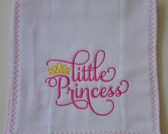 Baby Girl Burp Cloth Little Princess Gift for Baby Girl Absorbent Diaper Burp Pad Machine Embroidery Pink Gold Baby Shower Newborn Baby