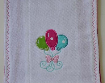 Baby Girl Burp Cloth Balloons Gift for Baby Girl Absorbent Diaper Flannel Burp Pad Dark Pink Machine Applique Baby Shower Newborn Baby