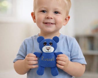 Personalized Plush Blue Bear, Cute Toy for Baby and Toddlers, Gift for Kids, Baby Shower Gift, Snuggle Toy