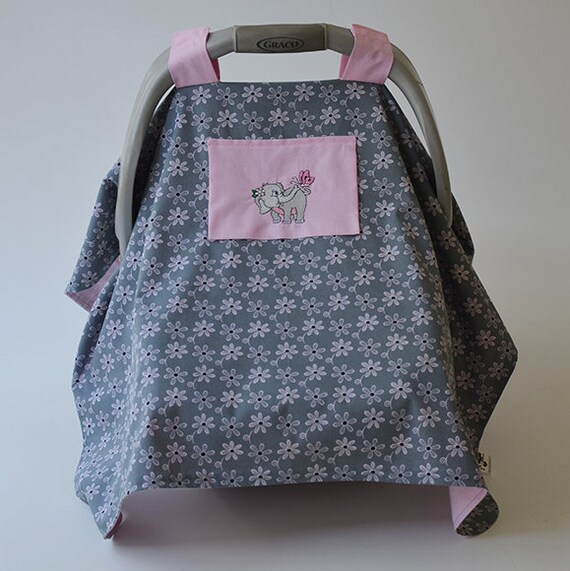 Elephant And Flower Baby Car Seat Cover Ready To Ship Pink Image 0