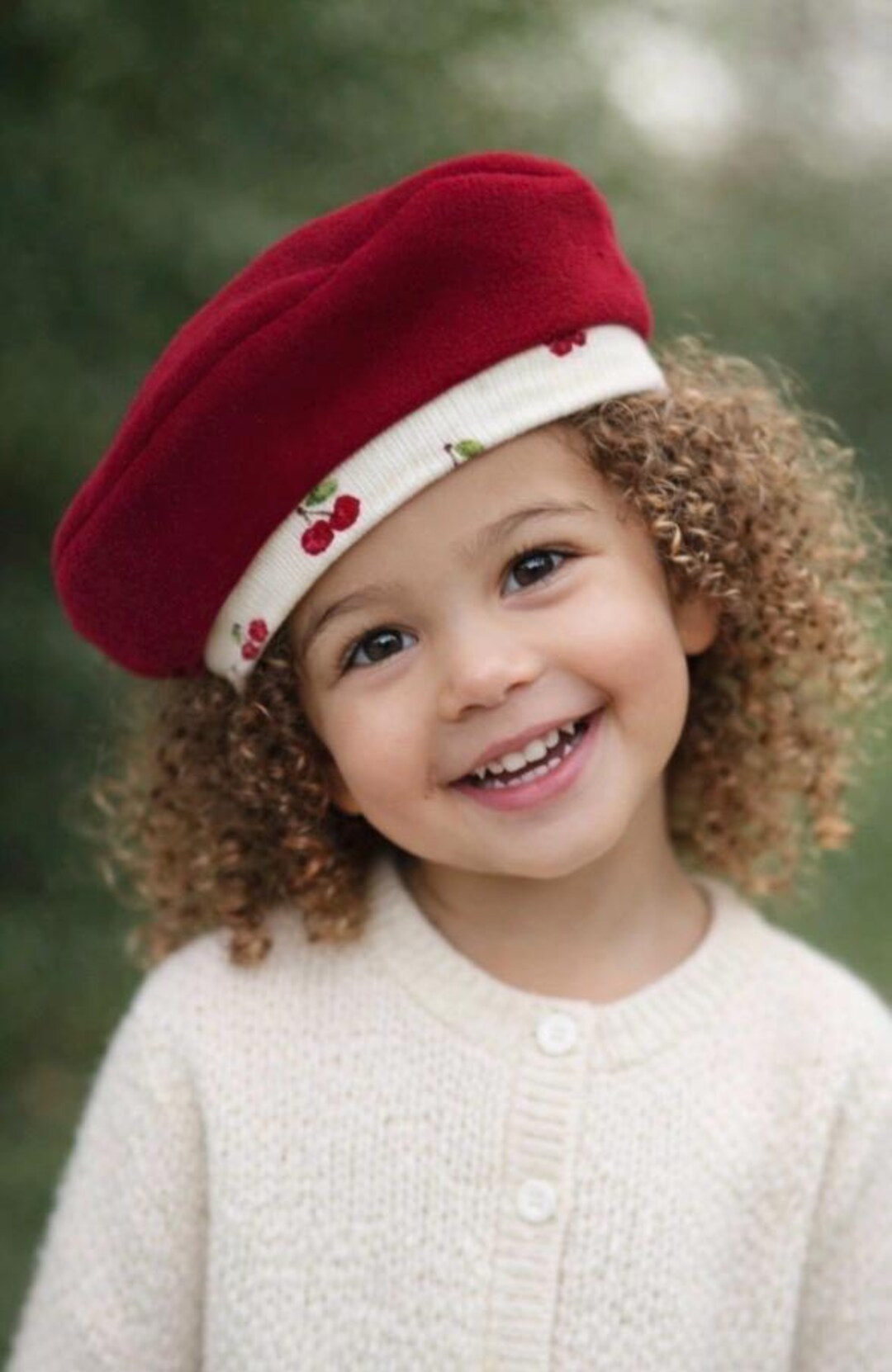 Childs Red Beret Hat With Cherries Trim, Infant French Style Hat, Cute ...