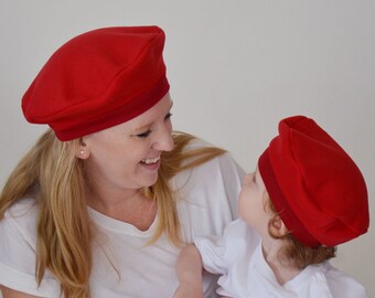Mommy and Me Hats, French Beret, CHOOSE COLOR, Fleece, Matching Hats, Mothers Day, Valentines, Winter Wear, Toddler, Baby, Adult, Photo Prop