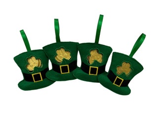 St. Patrick's Day Candy Holder, Treat Bag, Party Favors, Machine Embroidered, Gift for Kids, Teacher Gift, Felt Leprechaun Hat, Shamrock