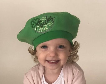 St. Patrick's Day Kids French Beret, Little Lucky Charm, Fleece Hat, Baby Beret, Newborn - 9 Years,  Babies/Toddler/Kids Hats,  Irish Hat