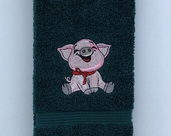 PIG LOVE NEW DESIGN SET OF 2 BATH HAND TOWELS EMBROIDERED 