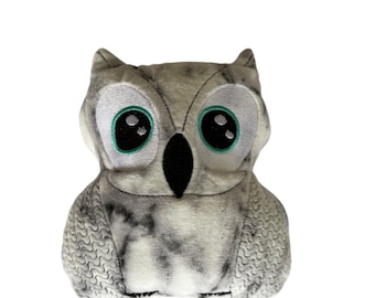 Owl Plushie, White with Black, Gift for Kids, Plush Toys, Stuffed Animal, Fleece Owl, Kids Toy, Gift for Any Age, Snuggle Toy, Kids Birthday