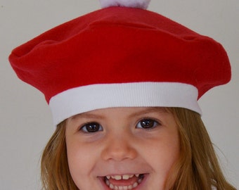Christmas Hat Red and White with White Pom Pom Boys and Girls Kids Fleece Kids Beanie Outer Wear Photo Prop Winter Wear Winter Hat Baby Hat