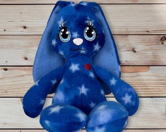 Bunny Plush Toy, Gift for Kids, Plushie Toy for Baby, Stuffed Animal, Blue/Stars Fleece Rabbit, Snuggle Toy for Kids, Birthday Gift for Kids