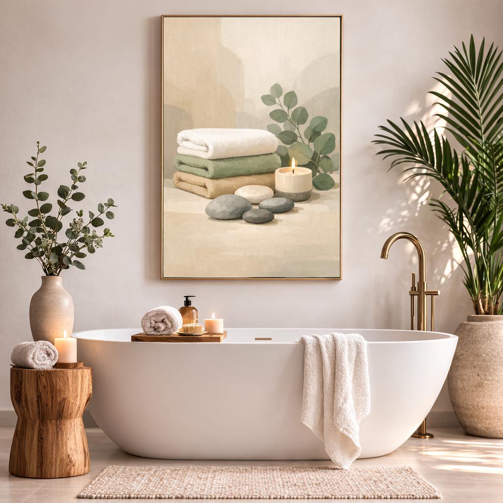 Neutral Spa and Wellness Centre Decor: Towels, Zen Stones and Candle ...