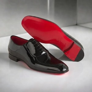 Men's Black Patent Leather Oxford Shoes, Red Sole Formal Dress Shoes