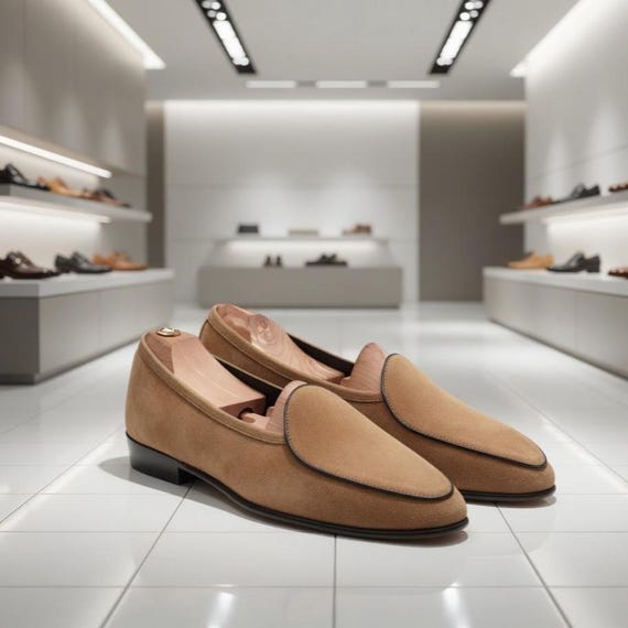 Handmade Brown Suede Loafers – Men's Luxury Slip-On Dress Shoes