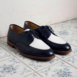 Handmade Two-Tone Leather Spectator Oxford Shoes, Vintage Style Formal Men's Footwear