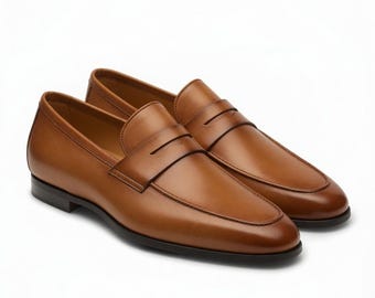 Mocasines de piel marrón para hombre – Zapatos de vestir clásicos sin cordones para la oficina y bodas.