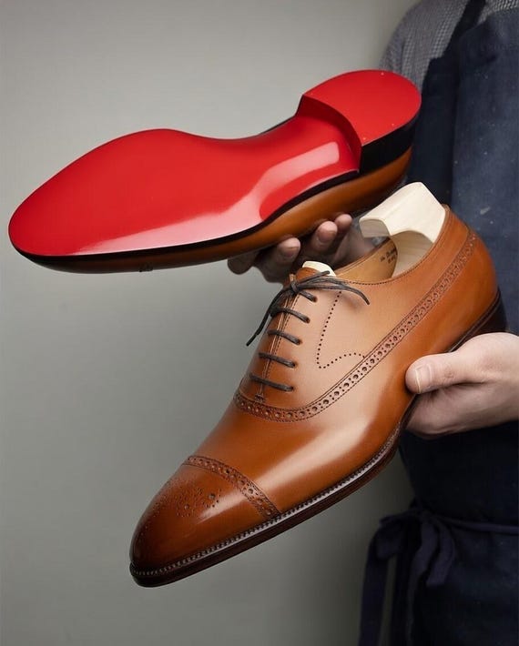 Men's Brown Full Grain Calfskin Leather Cap Toe Oxford Shoes, Brogue Detailing