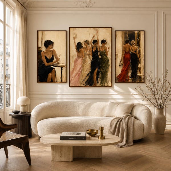 The Social Club Fashion Kunstdrucke, Vintage-inspiriertes Triptychon (Digitaler Download)