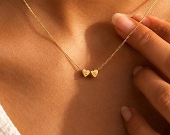 Collier à breloques 3D petit coeur initial, collier pendentif coeur minimaliste, bracelet coeur initial personnalisé, bijoux personnalisés, cadeau pour elle