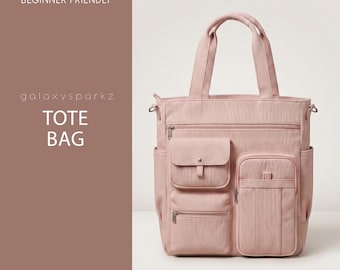 Tote Bag Sewing Pattern | Multi-Pocket Shopping Bag PDF Pattern | Canvas Shopper Bag For Women | Easy Carrying Handbag Pattern | School Bag